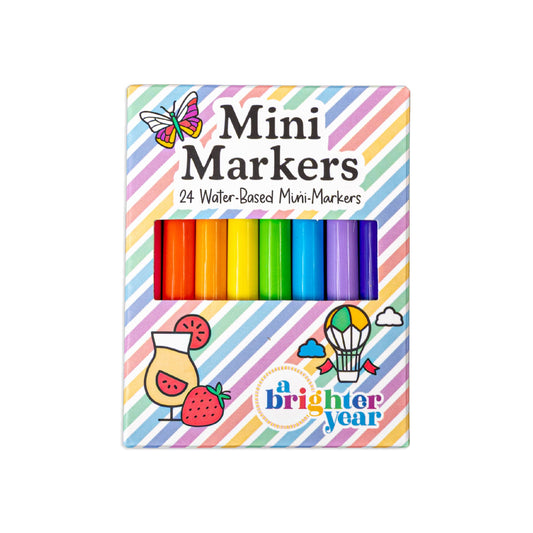Pack of mini markers with colorful design on a white background