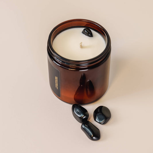 Block Negativity Candle with Obsidian Crystal