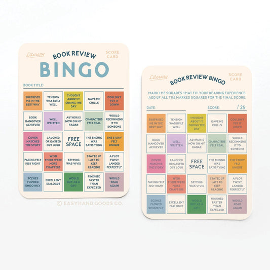 Two book review bingo cards on a white background