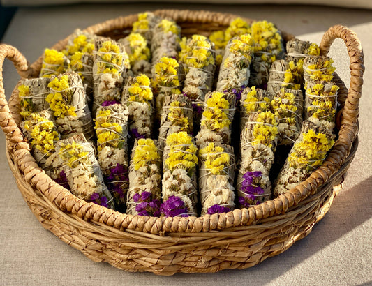 White Sage Smudge Stick with Flowers