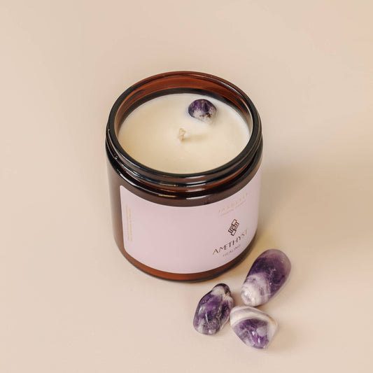 Healing Candle with Amethyst Crystal