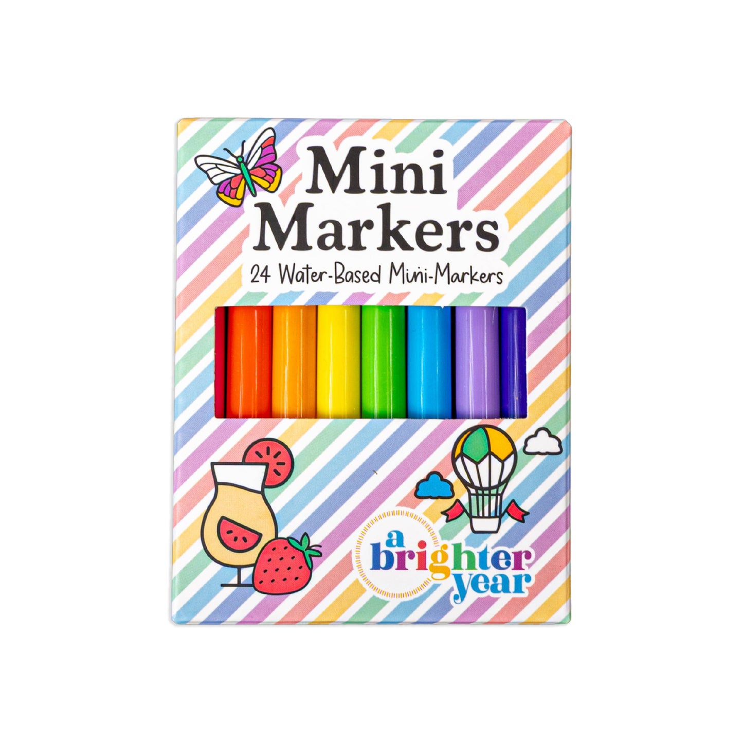 Pack of mini markers with colorful design on a white background