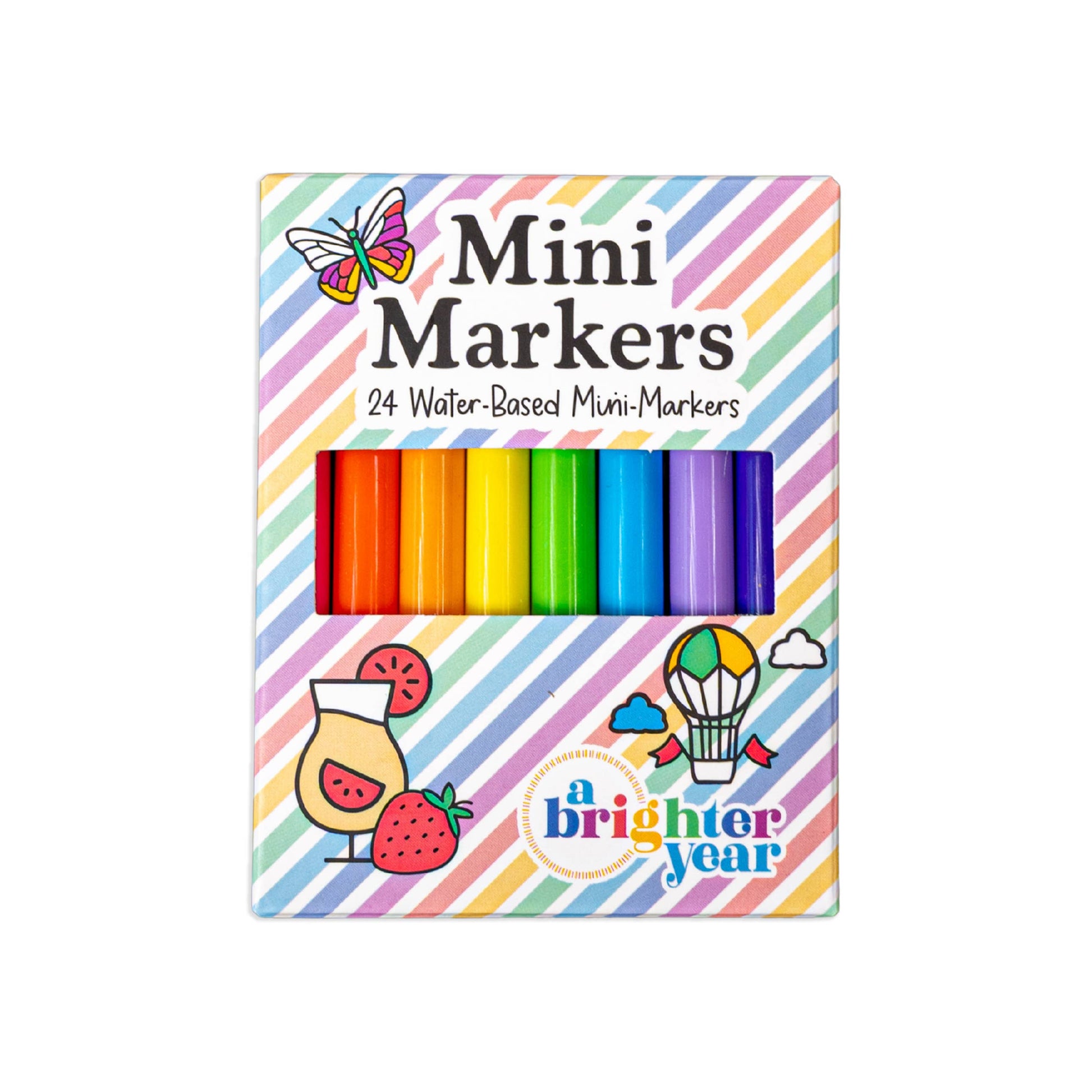 Pack of mini markers with colorful design on a white background