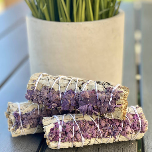 White Sage with Lavender Flowers Smudge Sticks