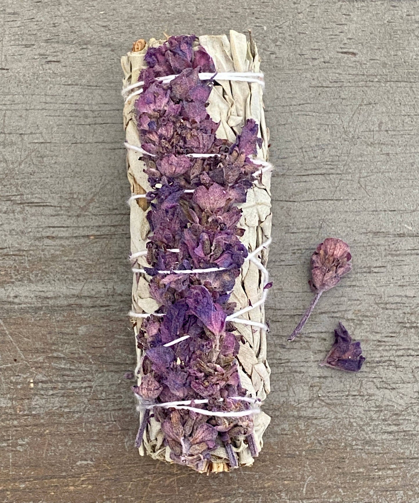 White Sage Smudge Stick with Lavender Flowers