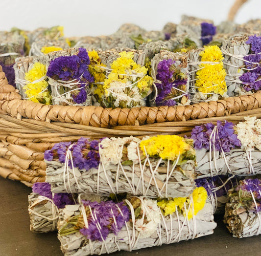White Sage Smudge Stick with Flowers
