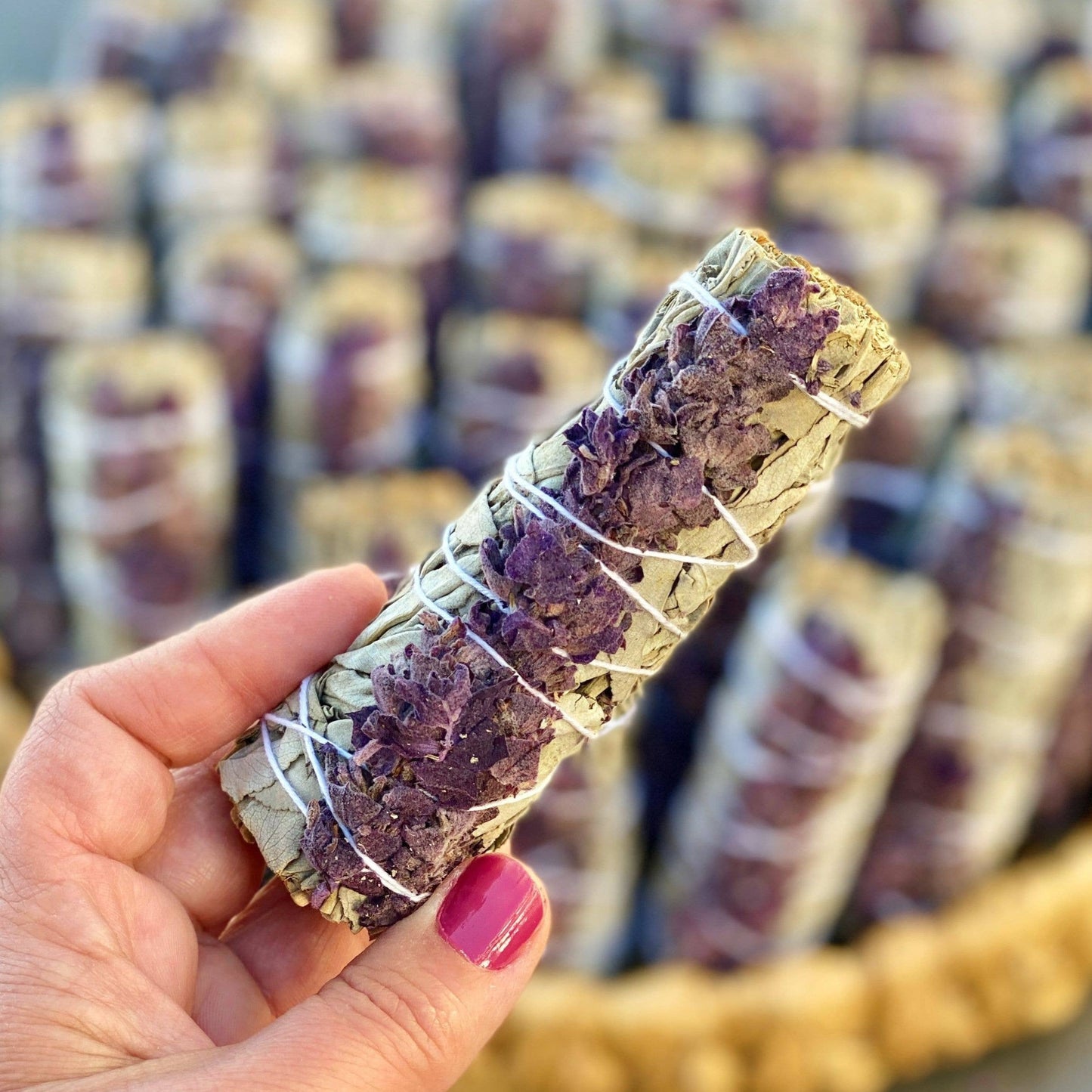 White Sage Smudge Stick with Lavender Flowers